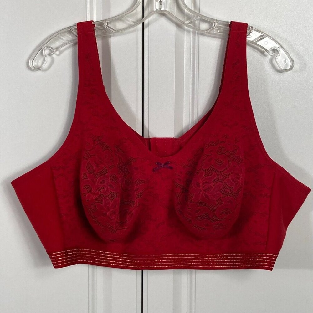 Cacique Plus Size Bra Size 50D Unlined Full Coverage No Wire Red Lined Support